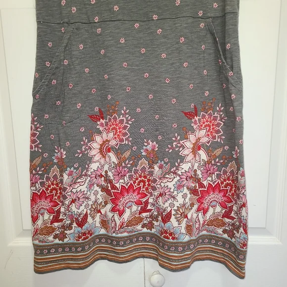 J.Jill Grey Floral Tshirt Dress Pockets Cotton Casual Boho‎ Size M - Picture 14 of 14
